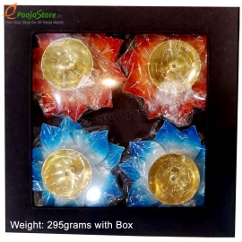 Brass Lotus Diya Set of 4 With Display Box Packing (Mixed Colours Available)